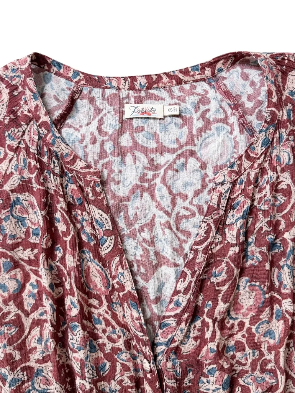 Faherty Montara Blouson Boho Floral Paisley Smocked Waist Mini Dress Size XS
